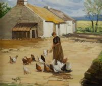 FEEDING CHICKENS by Liam Kelly at Ross's Online Art Auctions