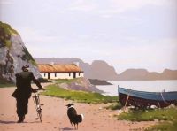 BY THE FISHERMAN'S COTTAGE, BALLINTOY by Gregory Moore at Ross's Online Art Auctions