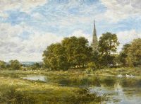 THE CHURCH & RIVER, STRATFORD ON AVON by Benjamin Leader ARA at Ross's Online Art Auctions