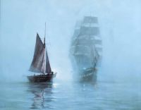 SHIPS ON THE MISTY SEA by Montague Dawson at Ross's Online Art Auctions