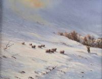 SHEEP & WINTER LANDSCAPE by David Overend at Ross's Online Art Auctions