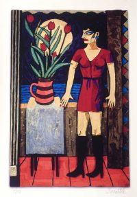 LADY BY THE RED TULIPS by Graham Knuttel at Ross's Online Art Auctions