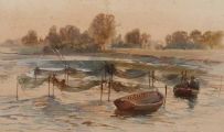 DRYING THE NETS by William Docherty Weir at Ross's Online Art Auctions