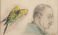 MAN WITH PARROTS by Maurice Canning Wilks ARHA RUA at Ross's Online Art Auctions