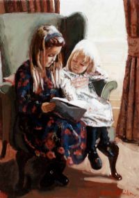 LITTLE GIRLS READING by Rowland Davidson at Ross's Online Art Auctions