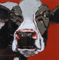 NOSEY COW ON RED by Con Campbell at Ross's Online Art Auctions