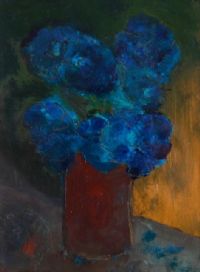 BLUE FLOWERS IN CLAY POT by Harry C. Reid HRUA at Ross's Online Art Auctions
