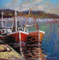 BOATS IN THE HARBOUR by William Cunningham at Ross's Online Art Auctions
