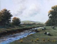 CATTLE BY THE RIVER by Liam Reilly at Ross's Online Art Auctions