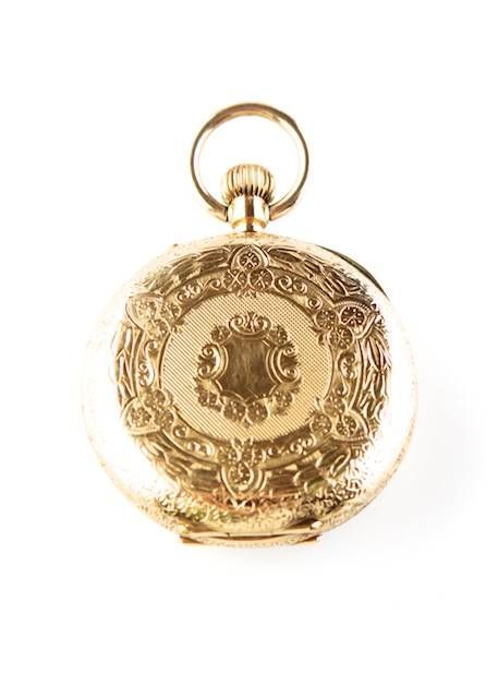 LADY'S 14CT GOLD FOB WATCH WITH WHITE PORCELAIN DIAL at Ross's Online Art Auctions