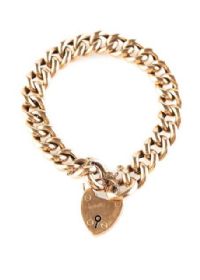 9CT ROSE GOLD ENGRAVED CURB LINK BRACELET WITH HEART PADLOCK at Ross's Online Art Auctions