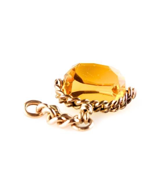 ANTIQUE YELLOW METAL & CITRINE WATCH FOB WITH CURB LINK CHAIN at Ross's Online Art Auctions