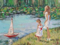 BOATING ON THE LAKE by Lorna Millar at Ross's Online Art Auctions