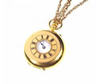 18CT GOLD CASED HALF HUNTER FOB WATCH WITH WHITE ENAMEL DIAL ON 9CT GOLD GUARD CHAIN at Ross's Online Art Auctions