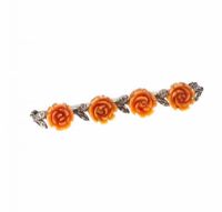 METAL BAR BROOCH WITH FOUR CARVED CORAL ROSES at Ross's Online Art Auctions