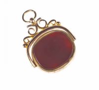 9CT ROSE GOLD & CARNELIAN BLOODSTONE SWIVEL FOB at Ross's Online Art Auctions