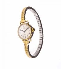 LADY'S 9CT GOLD AVIVA WRIST WATCH WITH JEWEL MOVEMENT & EXPANDING METAL BRACELET STRAP at Ross's Online Art Auctions