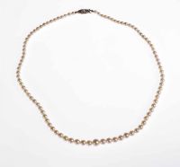 STRING OF GRADUATED CULTERED PEARLS WITH 9CT GOLD & SEED PEARL CLASP at Ross's Online Art Auctions