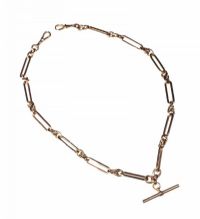 9CT ROSE GOLD LONG LINK DOUBLE ALBERT CHAIN WITH T-BAR at Ross's Online Art Auctions