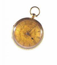 18CT GOLD FOB WATCH WITH ENGRAVED DIAL & MACHINE TURNED CASE at Ross's Online Art Auctions