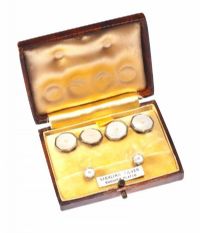 PAIR OF STERLING SILVER, MOTHER OF PEARL & SEED PEARL CUFFLINKS WITH MATCHING PAIR OF COLLAR STUDS at Ross's Online Art Auctions
