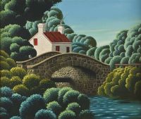 COTTAGE BY THE OLD STONE BRIDGE by George Callaghan at Ross's Online Art Auctions
