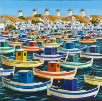 FISHING BOATS, MYKONOS by George Callaghan at Ross's Online Art Auctions