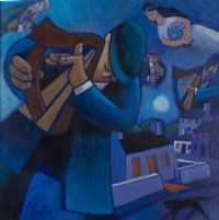 BLACK CAT & MUSICIANS by George Callaghan at Ross's Online Art Auctions