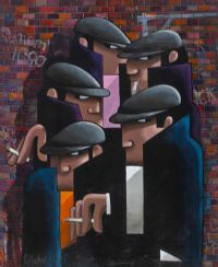 GROUP ON THE STREET, BELFAST by George Callaghan at Ross's Online Art Auctions