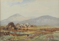 GATHERING TURF, DONEGAL by Frank McKelvey RHA RUA at Ross's Online Art Auctions