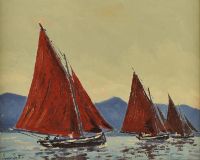 GALWAY HOOKERS, ROUNDSTONE BAY by Ivan Sutton at Ross's Online Art Auctions