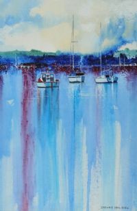 BOATS IN THE HARBOUR by Dennis Orme Shaw at Ross's Online Art Auctions