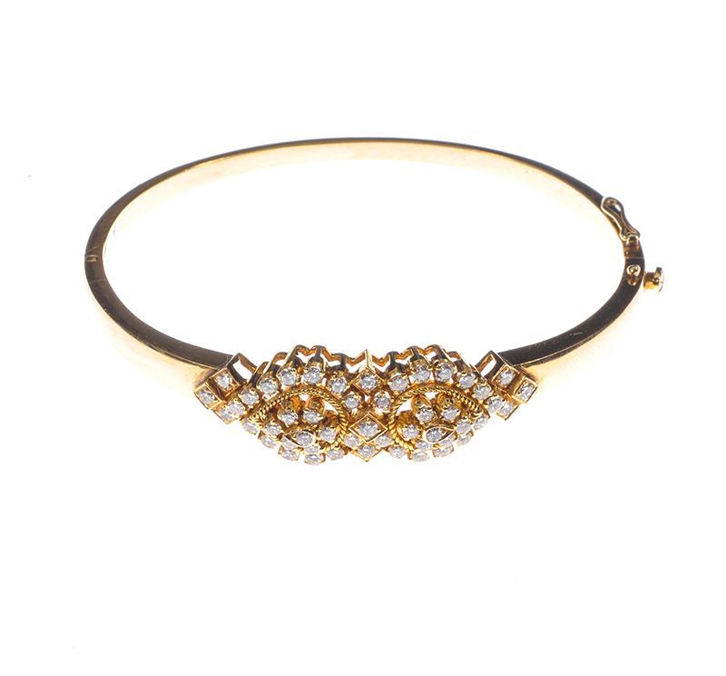 18 CARAT GOLD DIAMOND CLUSTER BANGLE at Ross's Online Art Auctions
