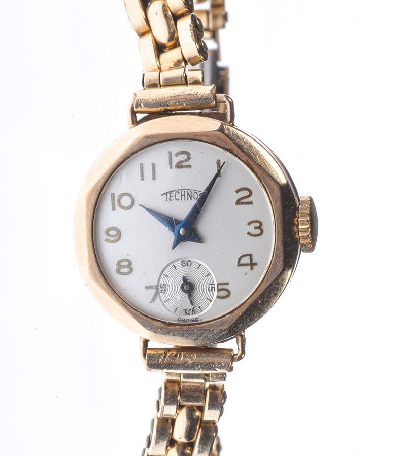 LADY'S 9 CARAT GOLD TECHNOS WRIST WATCH WITH FITTED GOLD PLATED BRACELET at Ross's Online Art Auctions