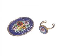 ITALIAN OVAL SHAPED MOSAIC BROOCH & MATCHING RING at Ross's Online Art Auctions