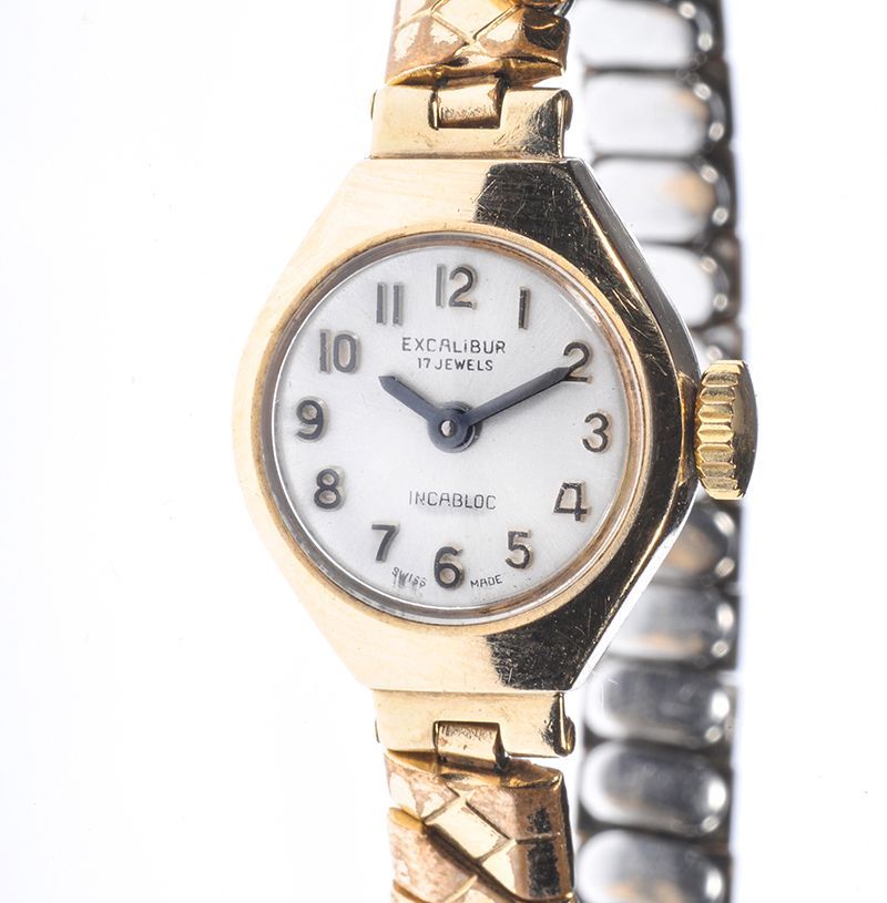 LADY'S 9 CARAT GOLD EXCALIBUR WRIST WATCH WITH SILVER DIAL at Ross's Online Art Auctions