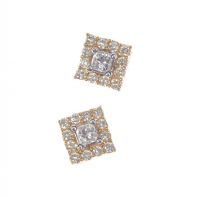 PAIR OF 14 CARAT GOLD SQUARE SHAPED DIAMOND CLUSTER EARRINGS at Ross's Online Art Auctions
