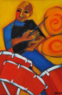 COOL CATS HOT JAZZ DRUMMER by Marsha Hammel at Ross's Online Art Auctions