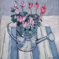 CYCLAMEN IN A WATERING CAN by Richard J. Croft PPRUA at Ross's Online Art Auctions