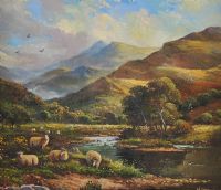 SHEEP GRAZING, THE MOURNES by William Yeaman at Ross's Online Art Auctions