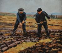 DIGGING TURF, NEAR DUNGLOE by Rowland Davidson at Ross's Online Art Auctions