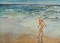NUDE ON THE BEACH by Sir William Russell Flint RA at Ross's Online Art Auctions