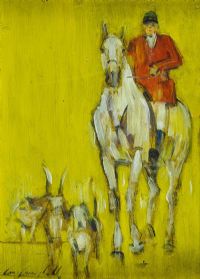 HUNT SCENE ON YELLOW by Con Campbell at Ross's Online Art Auctions