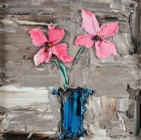 PINK FLOWERS & BLUE VASE by Colin Flack at Ross's Online Art Auctions