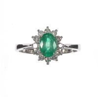9 CT WHITE GOLD EMERALD & DIAMOND CLUSTER RING at Ross's Online Art Auctions