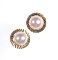 PAIR OF 9 CT GOLD CULTURED PEARL EARRINGS at Ross's Online Art Auctions