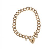 9 CT GOLD CURB LINK BRACELET WITH HEART SHAPED PADLOCK CATCH at Ross's Online Art Auctions