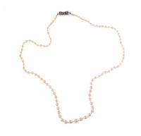 STRING OF GRADUATED CULTURED PEARLS WITH A SILVER & MARCASITE CLASP at Ross's Online Art Auctions