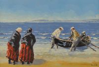 SHAWLIES ON OIRR BEACH, ARAN ISLAND by Ivan Sutton at Ross's Online Art Auctions