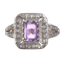9 CT GOLD ART DECO STYLE AMETHYST & DIAMOND RING at Ross's Online Art Auctions